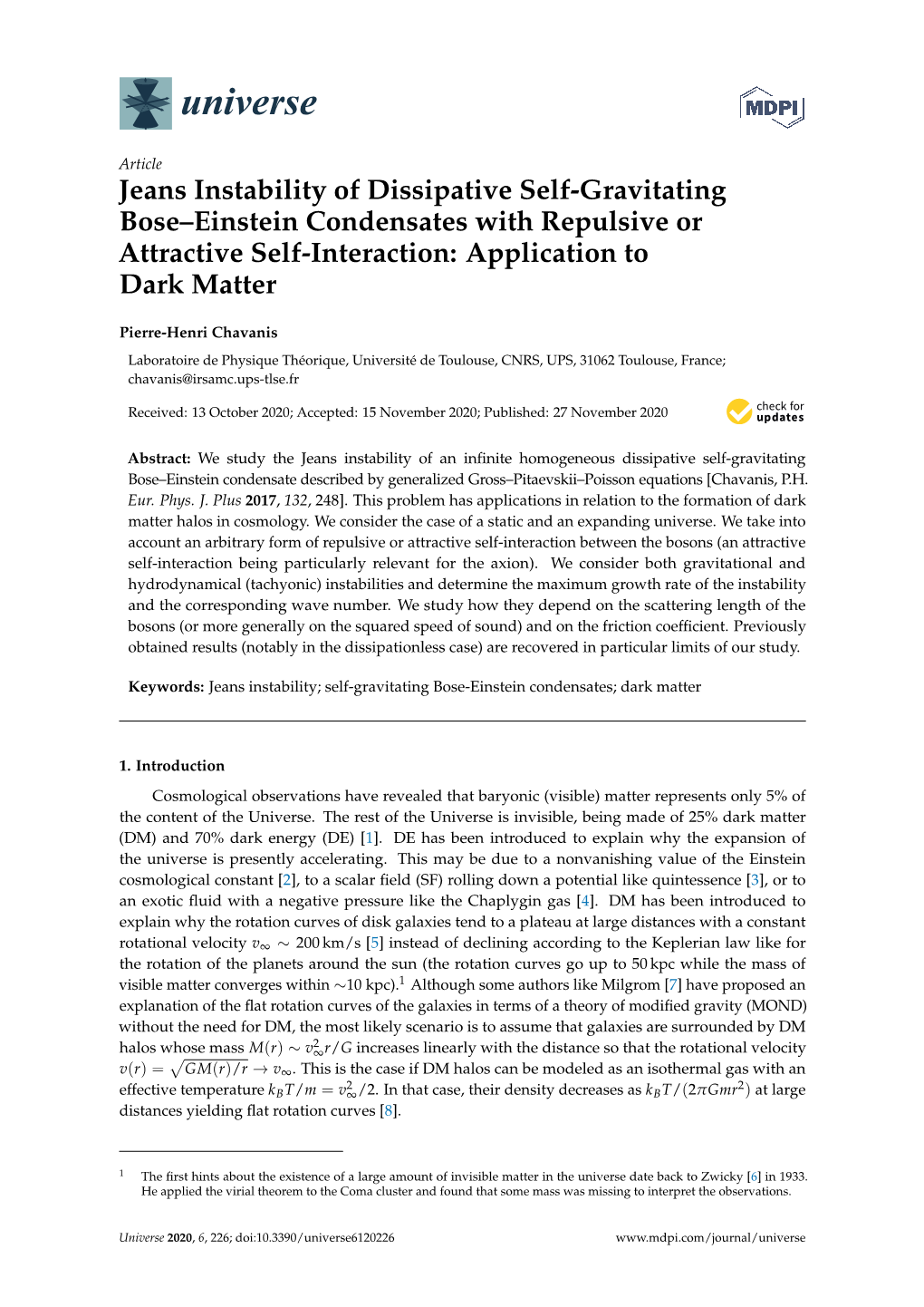 Jeans Instability of Dissipative Self-Gravitating Bose–Einstein Condensates with Repulsive Or Attractive Self-Interaction: Application to Dark Matter