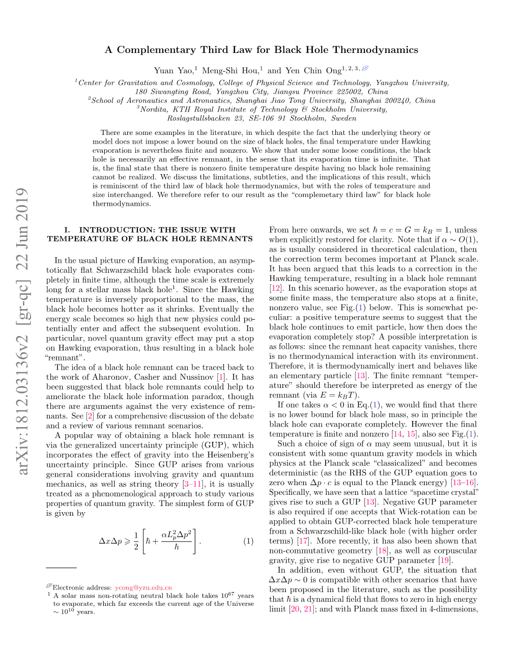 Arxiv:1812.03136V2 [Gr-Qc] 22 Jun 2019