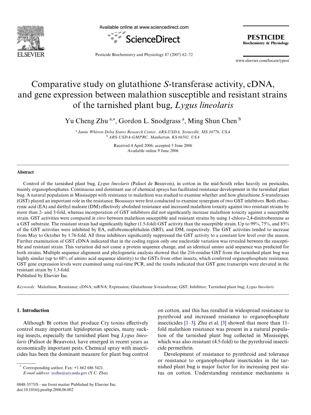 Comparative Study on Glutathione S-Transferase Activity, Cdna, And
