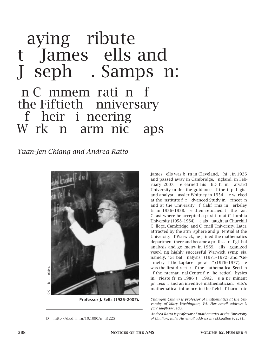 Paying Tribute to James Eells and Joseph H. Sampson: in Commemoration of the Fiftieth Anniversary of Their Pioneering Work on Harmonic Maps