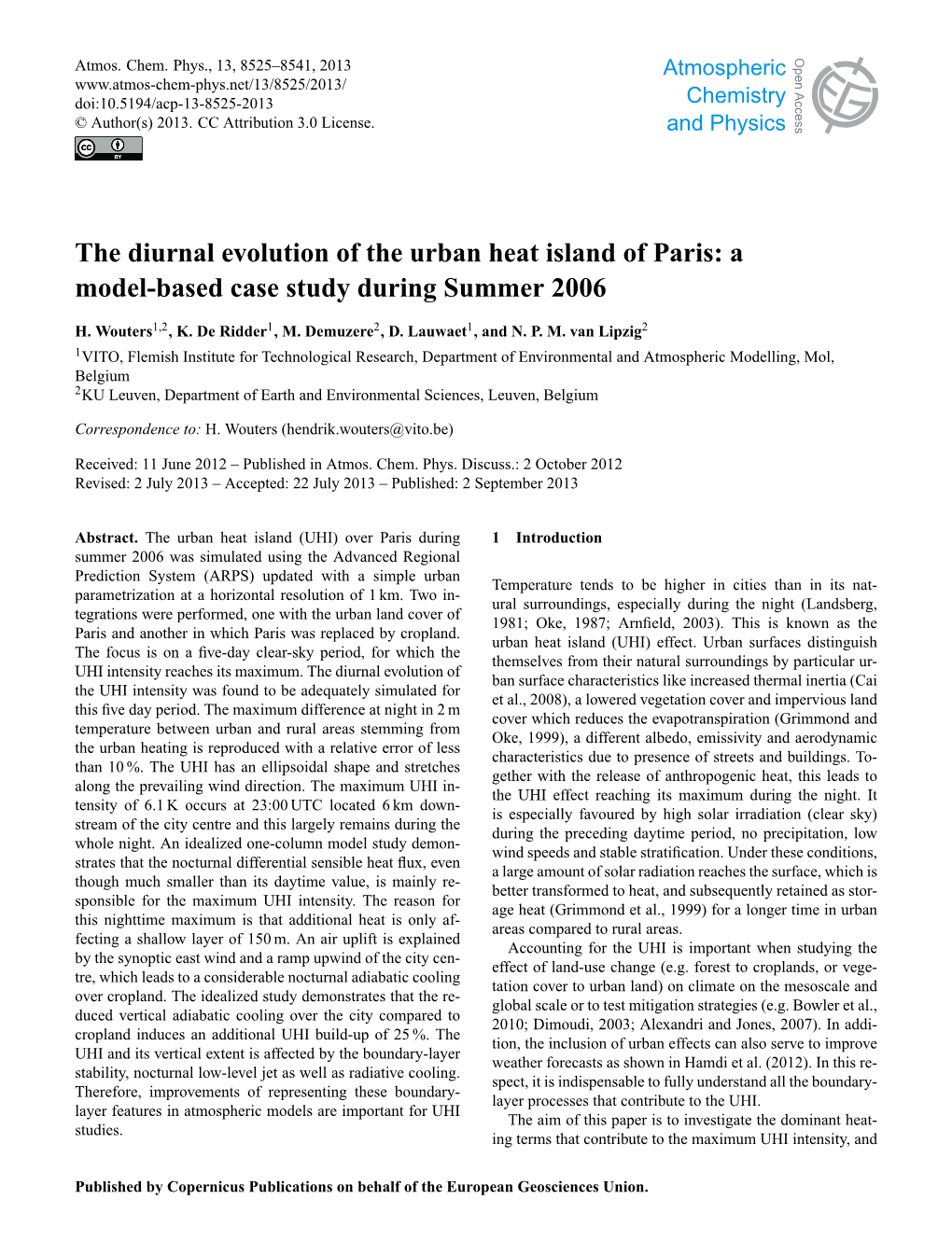 The Diurnal Evolution of the Urban Heat Island of Paris