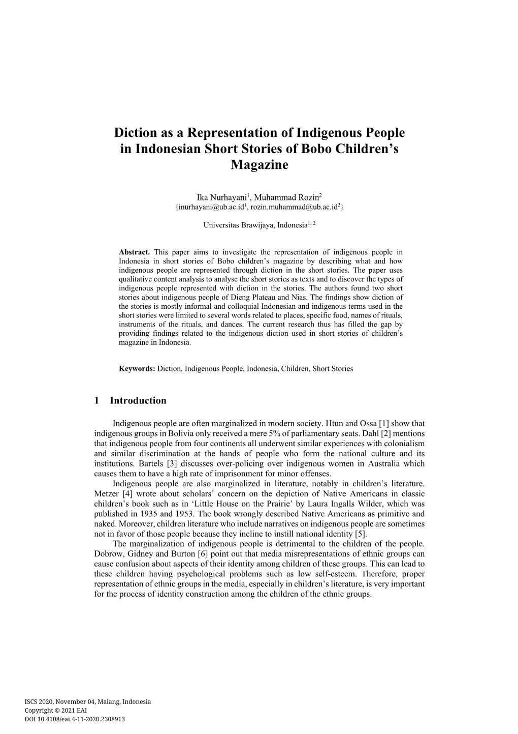Diction As a Representation of Indigenous People in Indonesian Short Stories of Bobo Children's Magazine