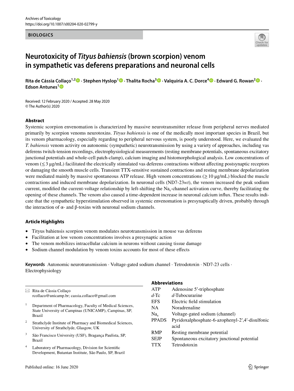 Neurotoxicity of Tityus Bahiensis (Brown Scorpion) Venom in Sympathetic Vas Deferens Preparations and Neuronal Cells