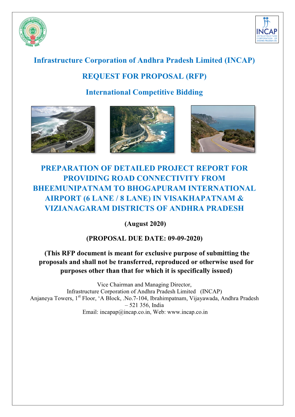 Infrastructure Corporation of Andhra Pradesh Limited (INCAP) REQUEST for PROPOSAL (RFP) International Competitive Bidding PREPA