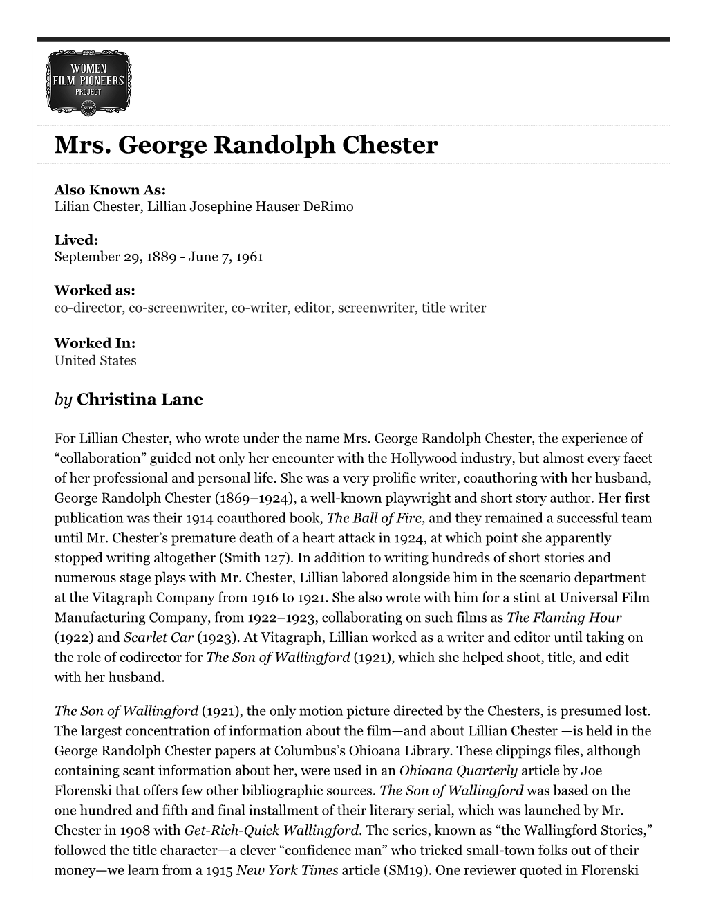 Mrs. George Randolph Chester