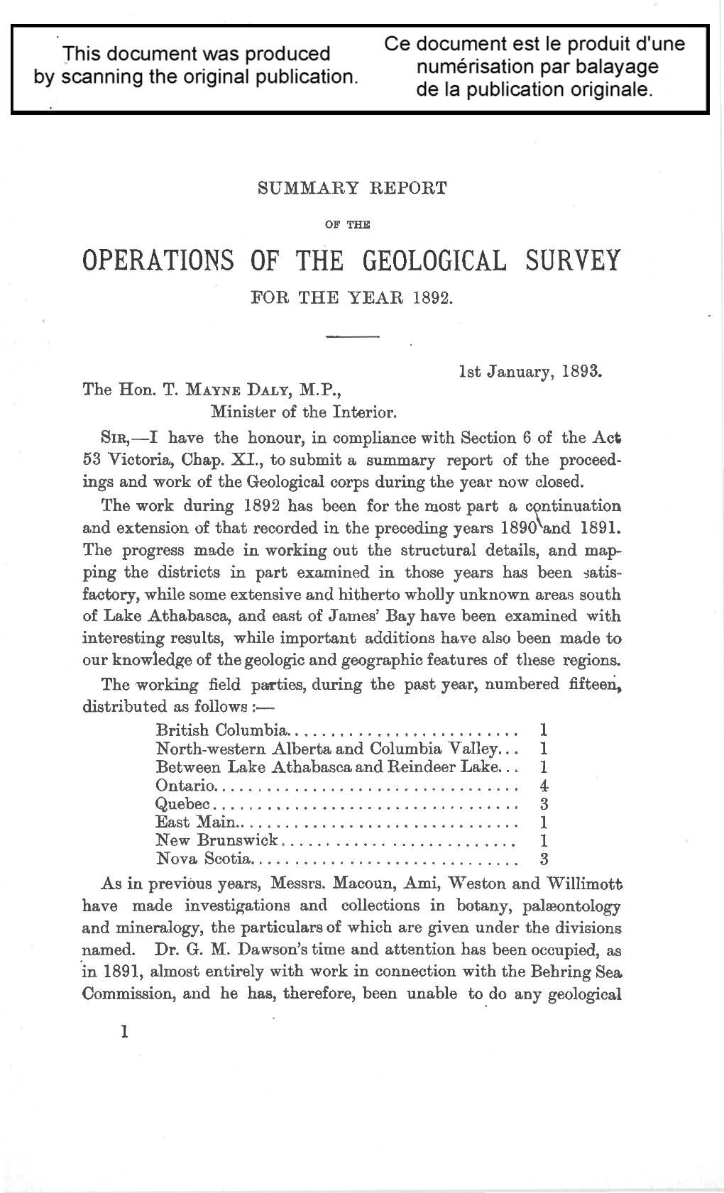 Operations of the Geological Survey Fob