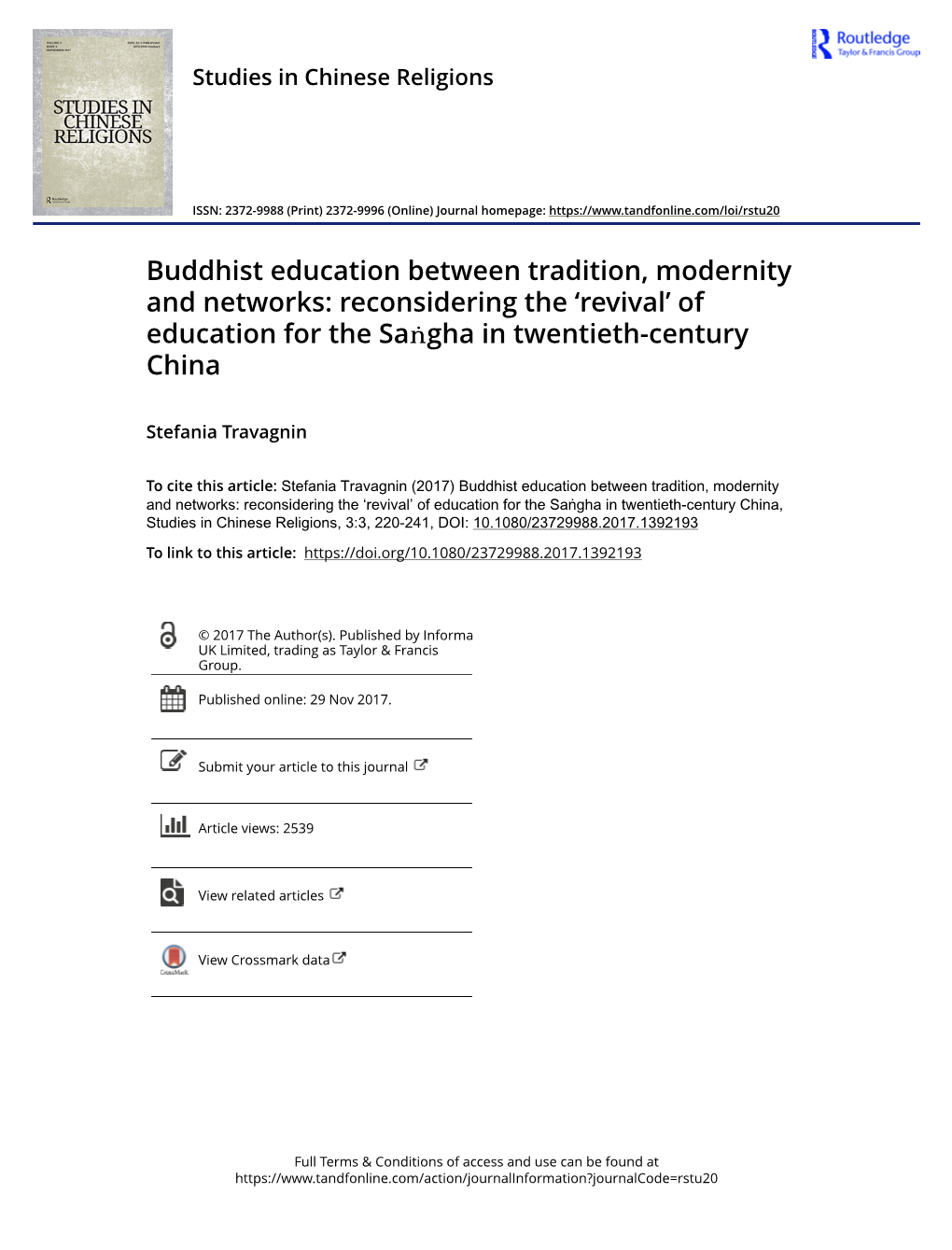Buddhist Education Between Tradition, Modernity and Networks: Reconsidering the ‘Revival’ of Education for the Saṅgha in Twentieth-Century China