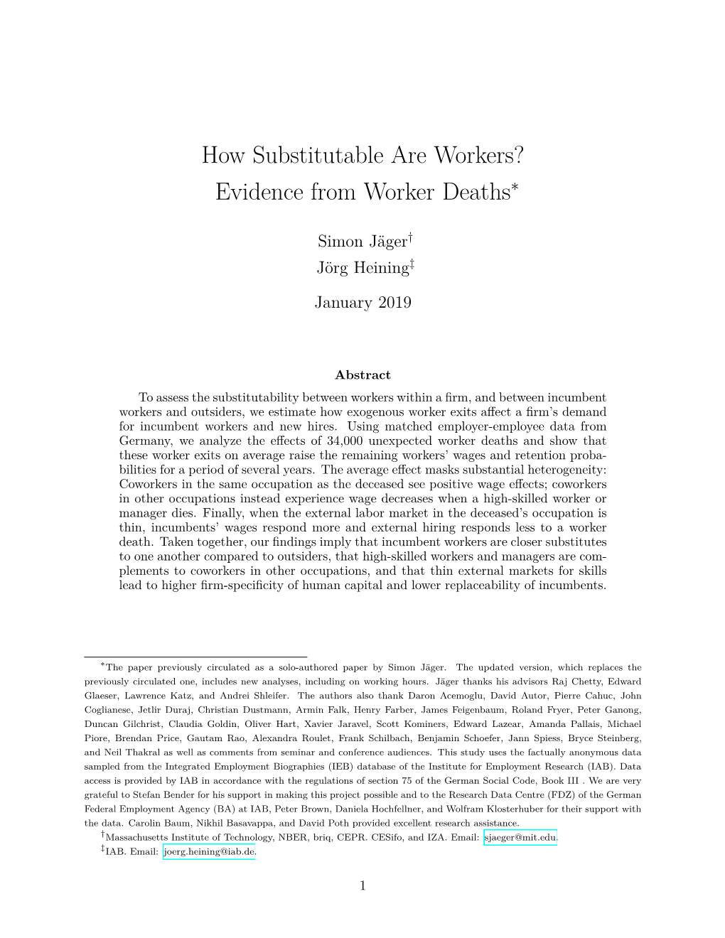 How Substitutable Are Workers? Evidence from Worker Deaths