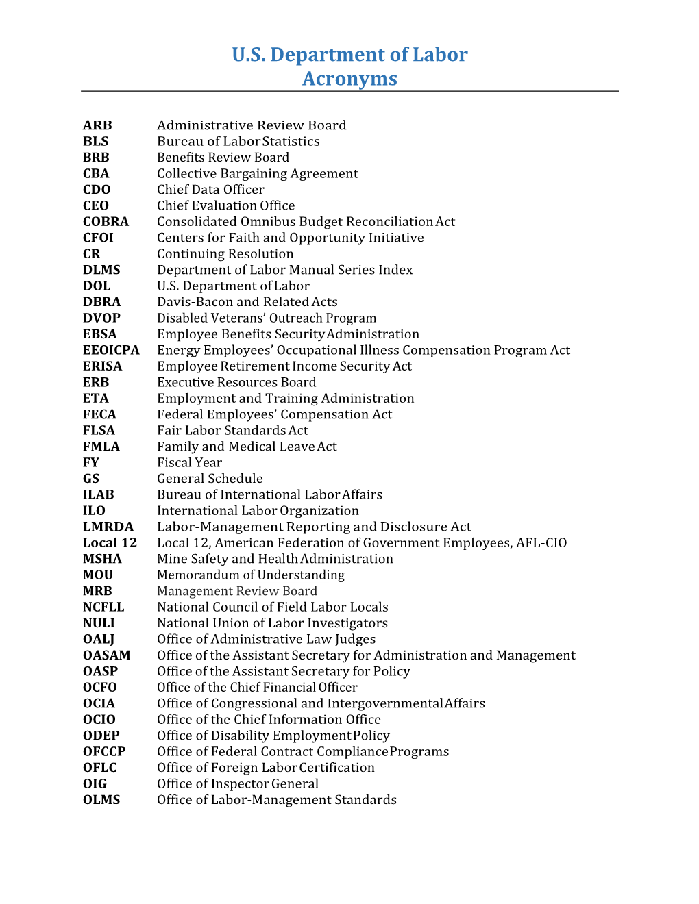 DOL Acronyms