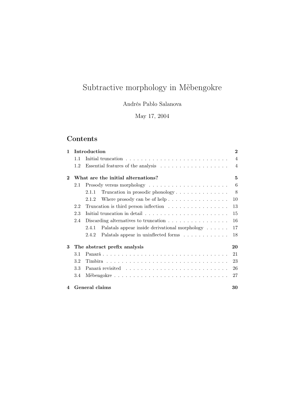 Subtractive Morphology in M˜Ebengokre