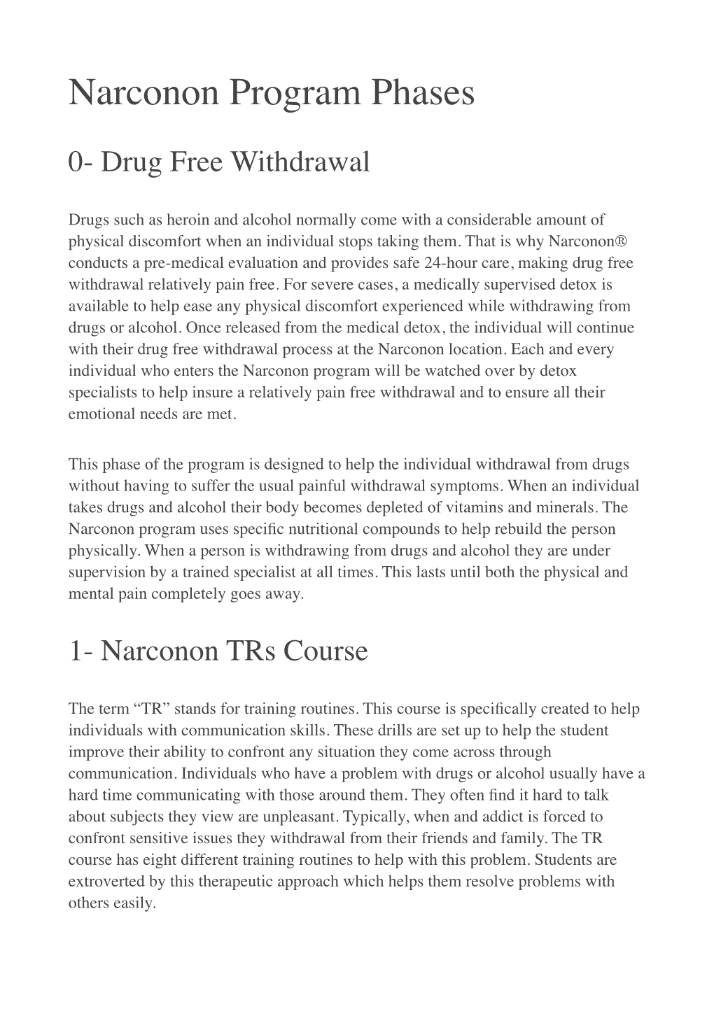 Narconon Program Phases