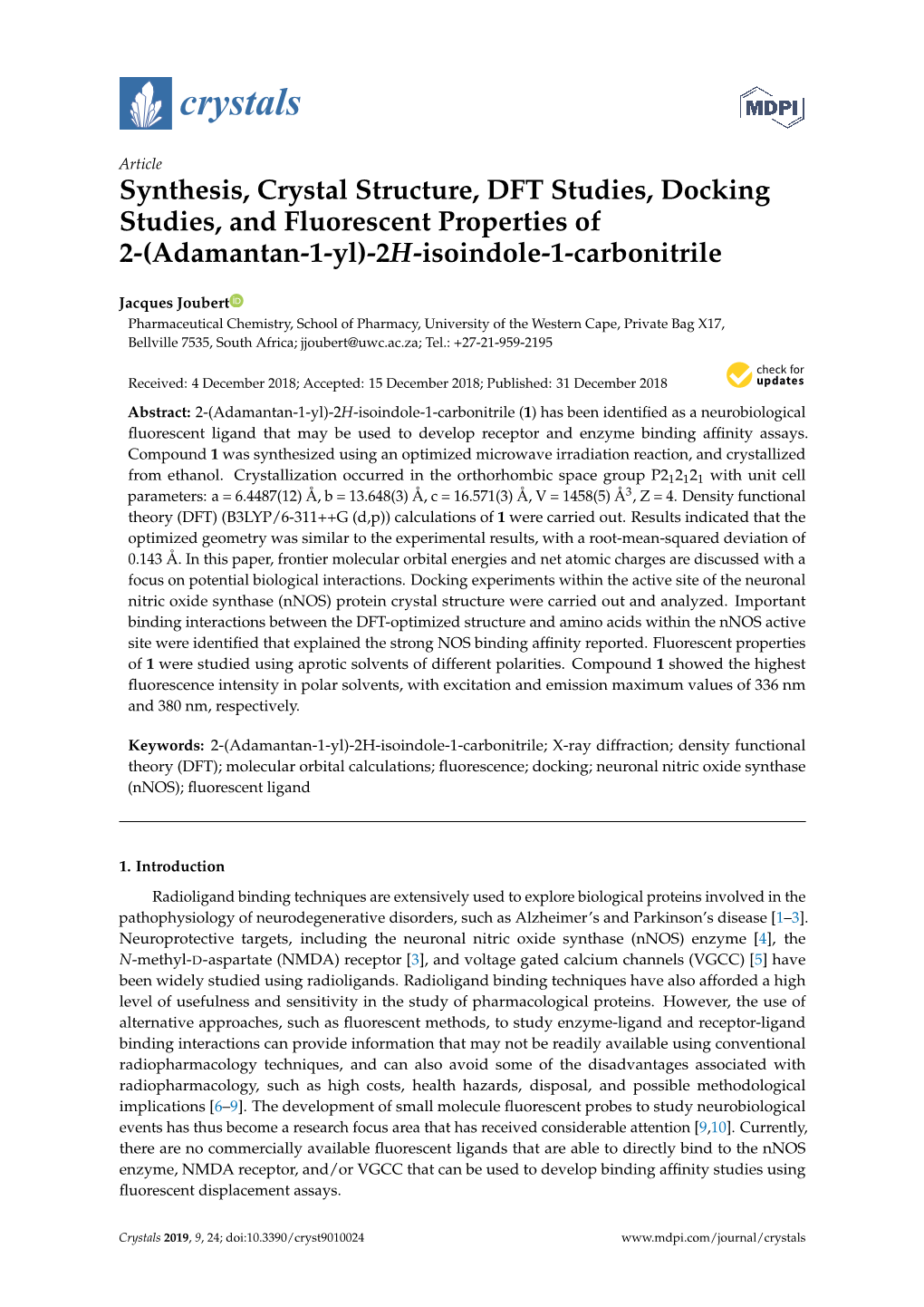 Synthesis, Crystal Structure, DFT Studies, Docking Studies, and Fluorescent Properties of 2-(Adamantan-1-Yl)-2H-Isoindole-1-Carbonitrile