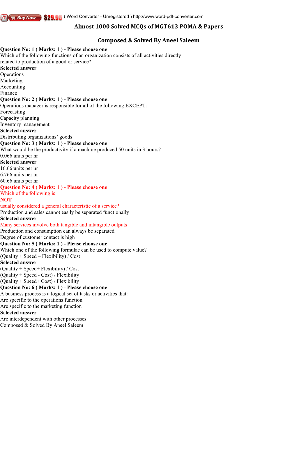 Almost 1000 Solved Mcqs of MGT613 POMA & Papers Composed