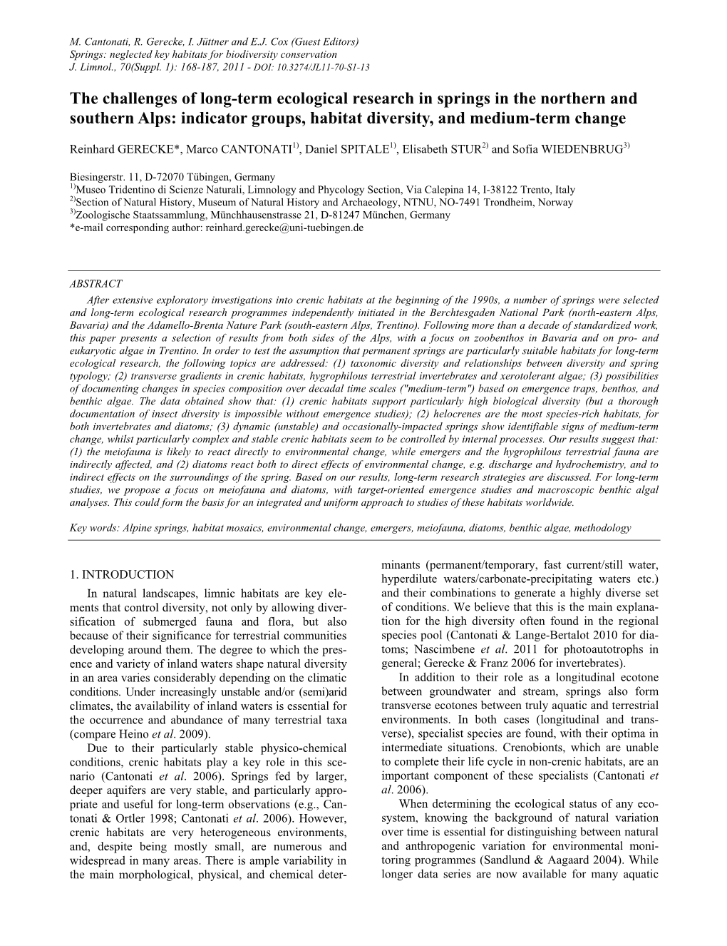 The Challenges of Long-Term Ecological Research in Springs in the Northern and Southern Alps: Indicator Groups, Habitat Diversity, and Medium-Term Change