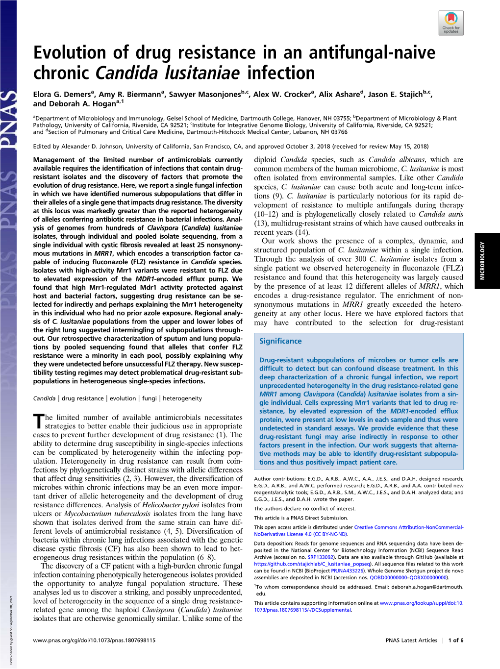 Evolution of Drug Resistance in an Antifungal-Naive Chronic Candida Lusitaniae Infection