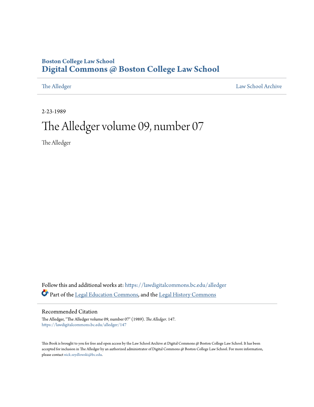 The Alledger Volume 09, Number 07 the Alledger