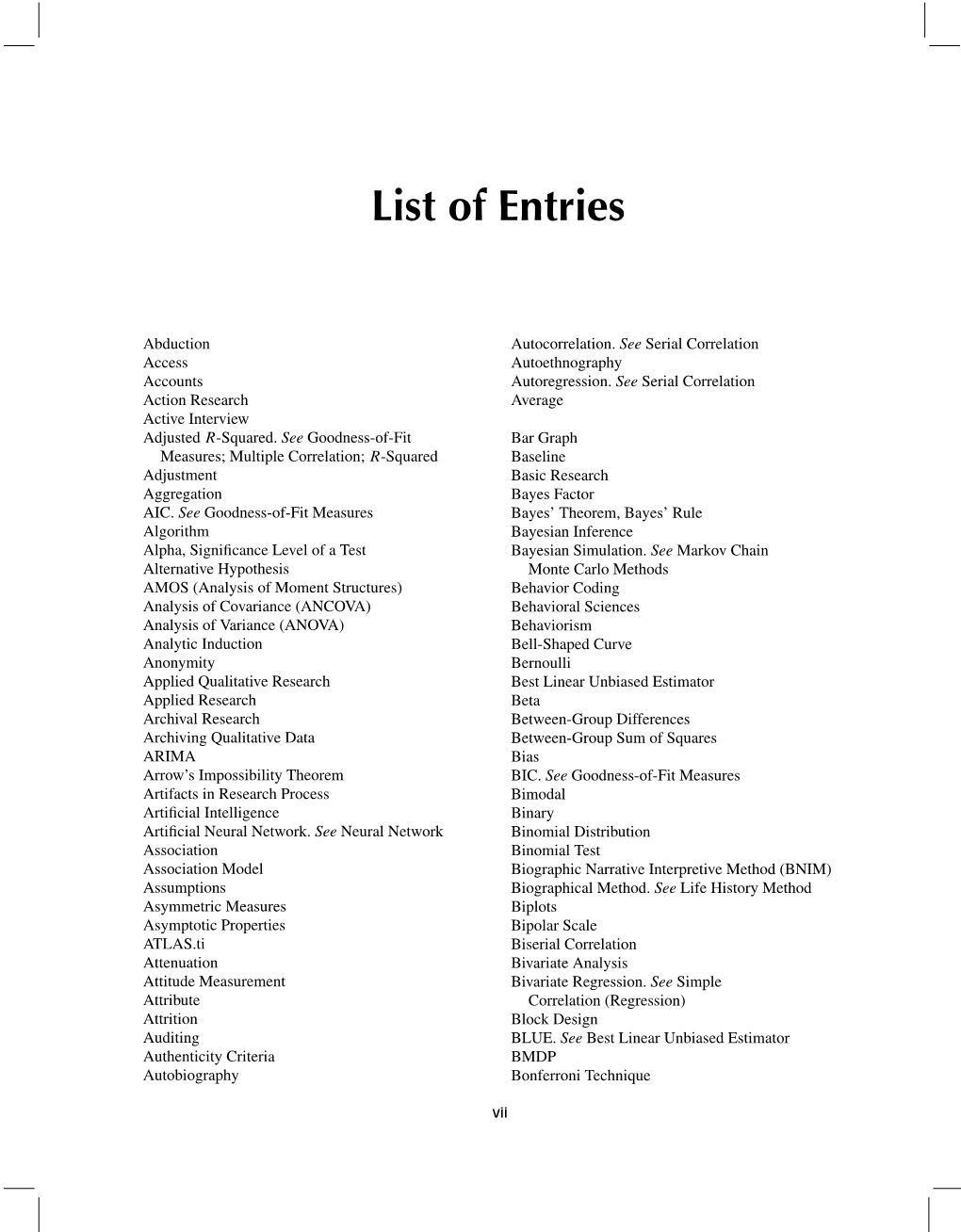 List of Entries