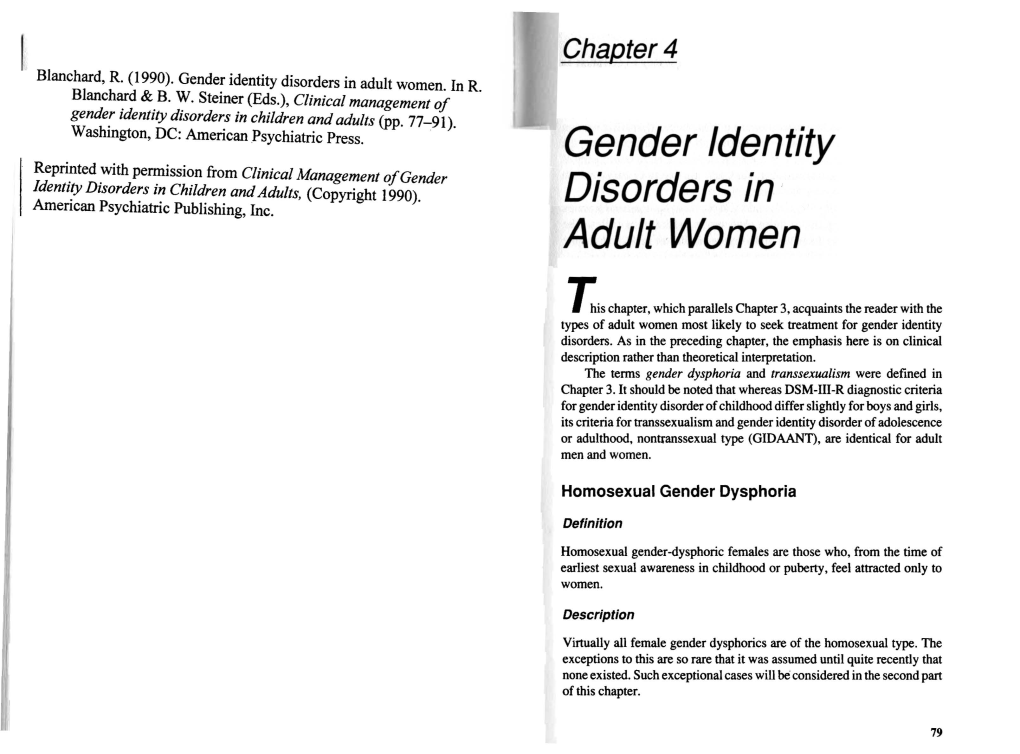 Gender Identity Disorders In' Adult -Women