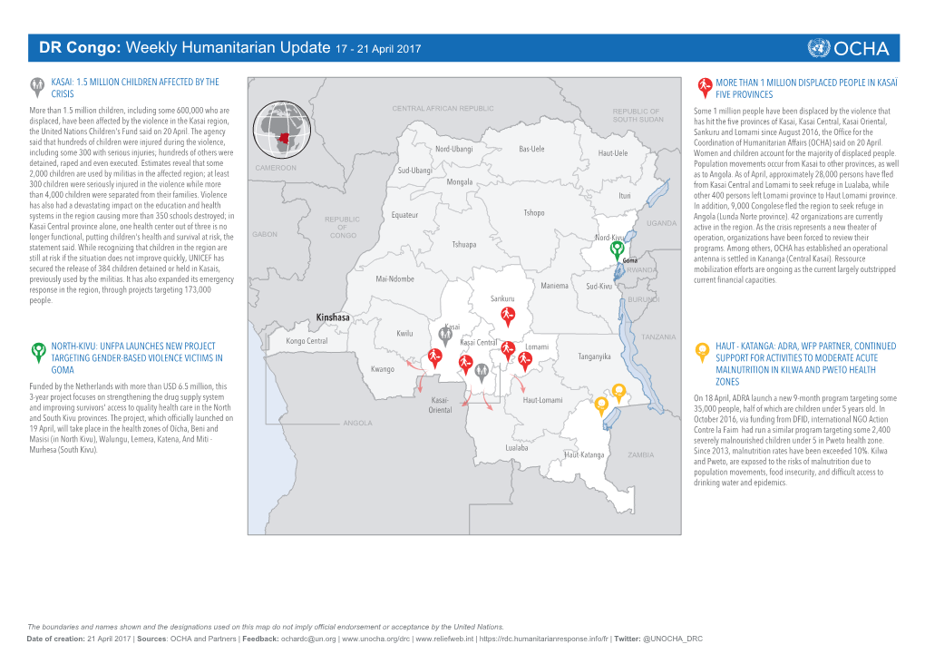 DR Congo: Weekly Humanitarian Update 17 -C 21HAD April 2017