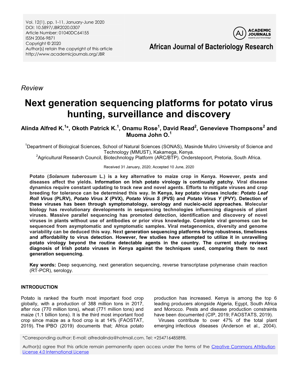 Next Generation Sequencing Platforms for Potato Virus Hunting, Surveillance and Discovery