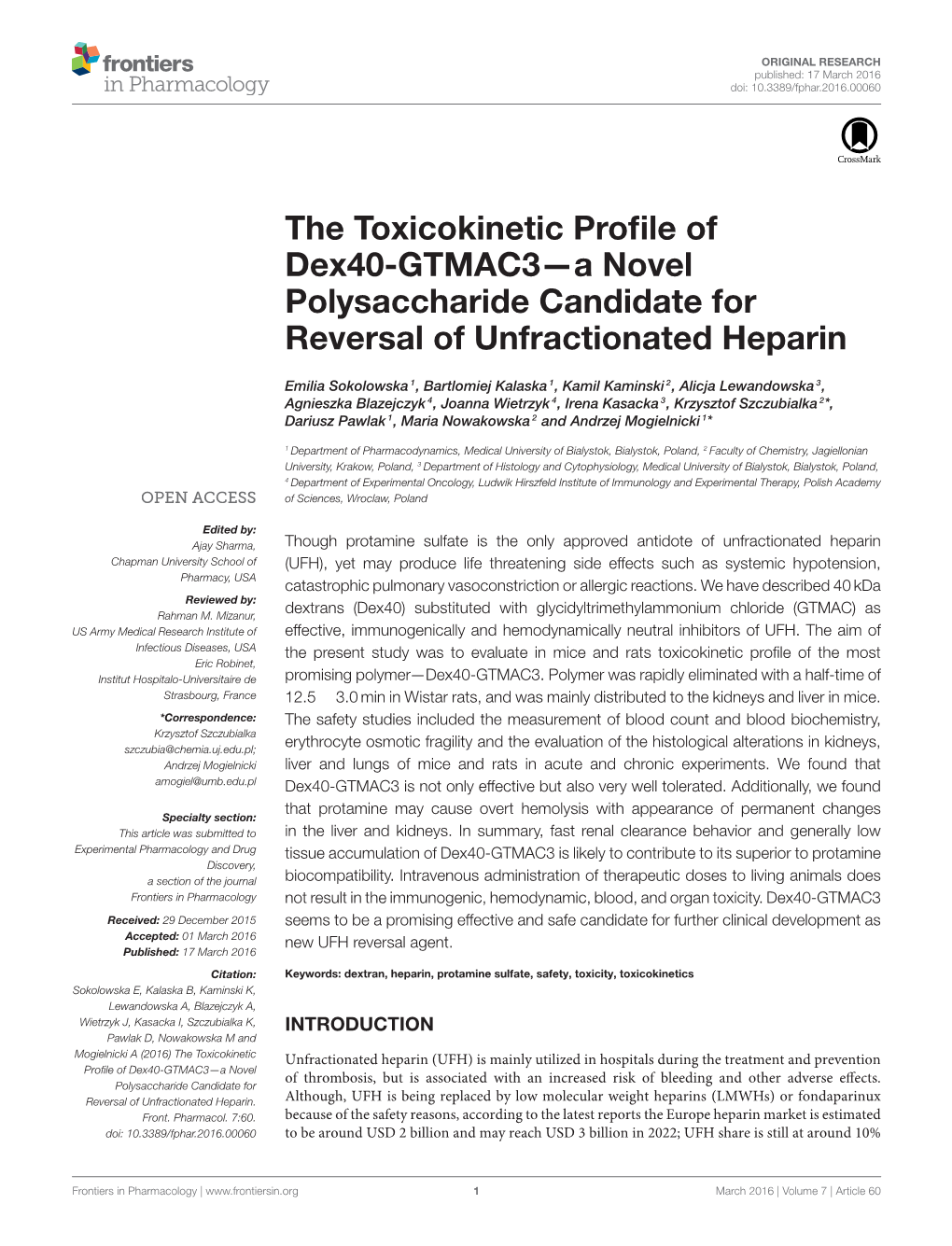 The Toxicokinetic Profile of Dex40-GTMAC3—A Novel