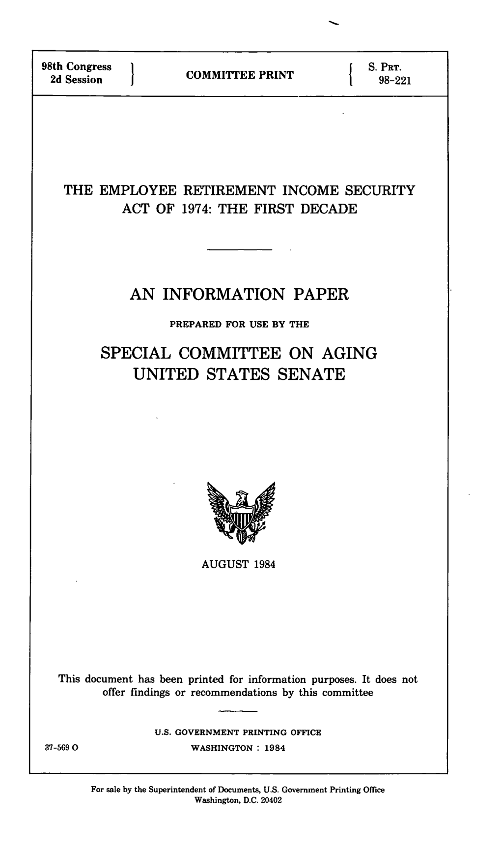 1984 Committee Report: the Employment Retirement Income
