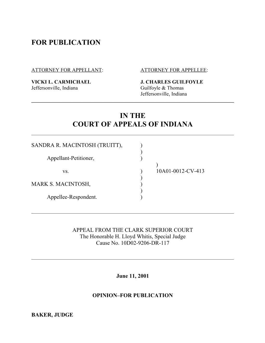 Attorney for Appellant: Attorney for Appellee s16