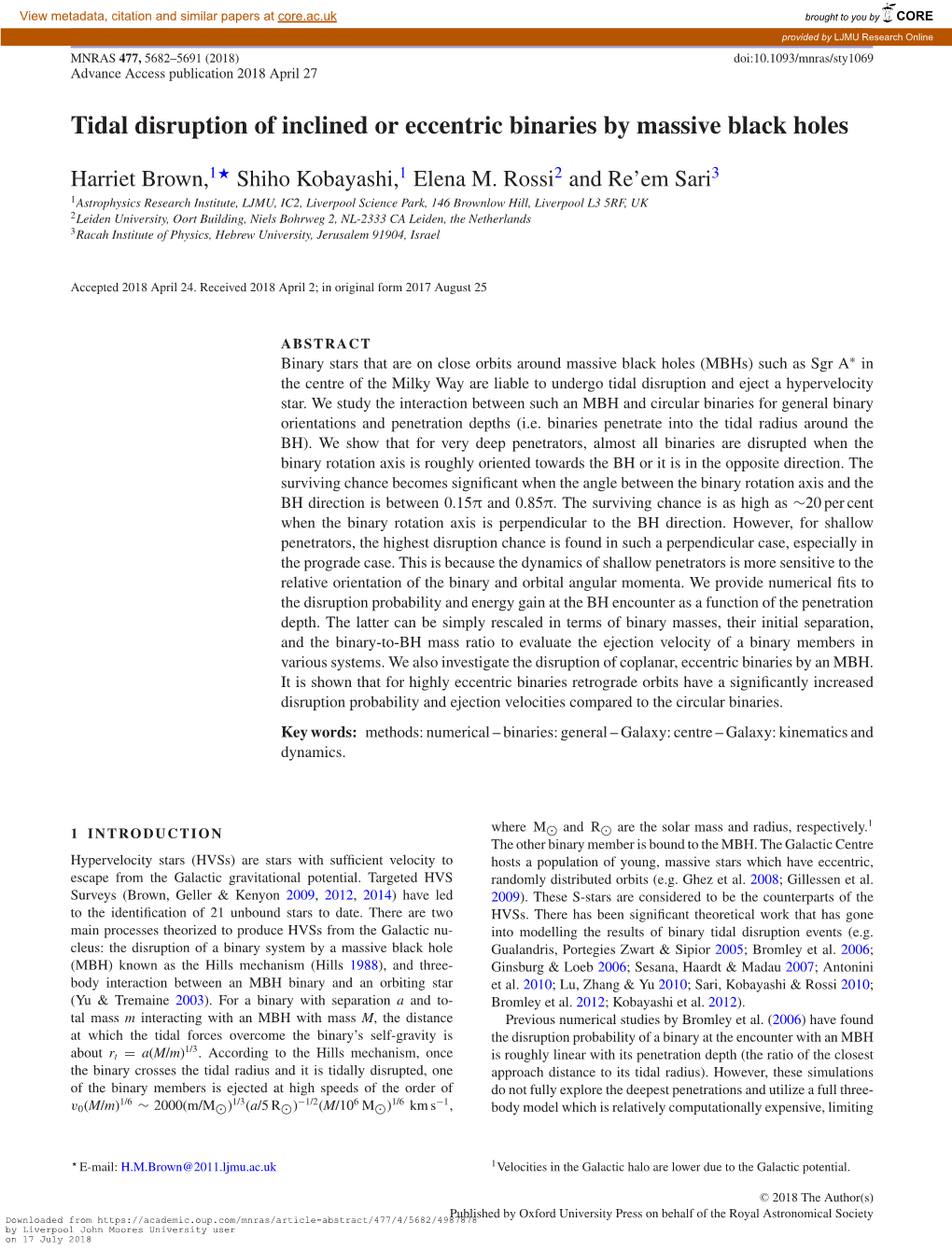 Tidal Disruption of Inclined Or Eccentric Binaries by Massive Black Holes