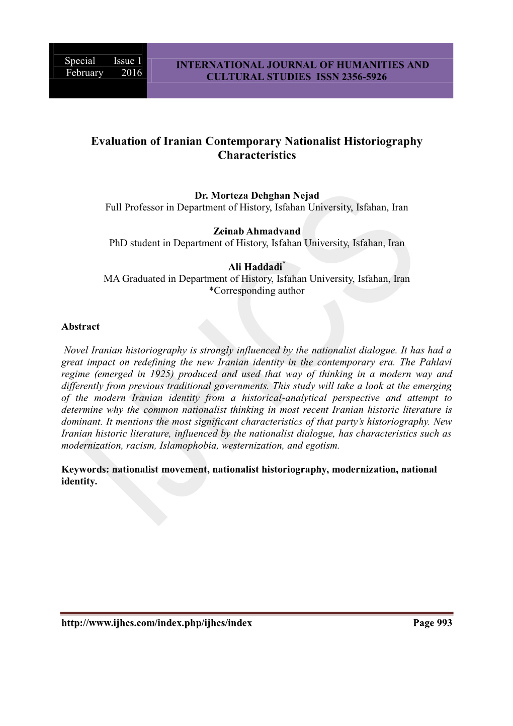 Evaluation of Iranian Contemporary Nationalist Historiography Characteristics