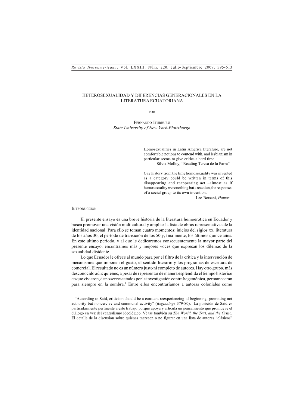 Heterosexualidad Y Diferencias Generacionales En La Literatura Ecuatoriana