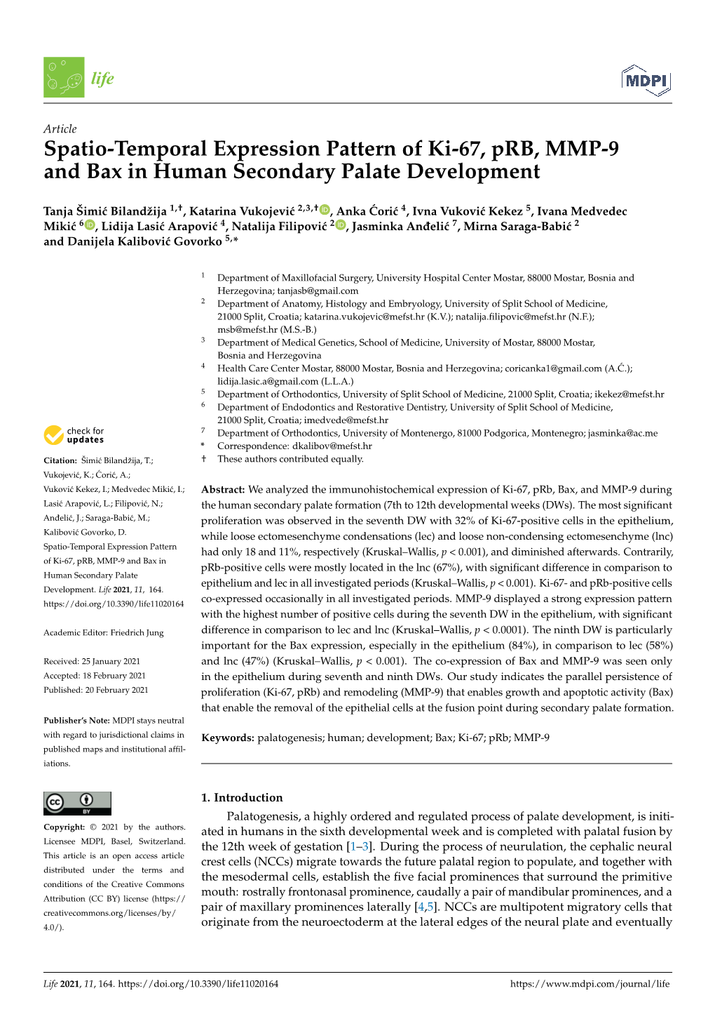 Spatio-Temporal Expression Pattern of Ki-67, Prb, MMP-9 and Bax in Human Secondary Palate Development