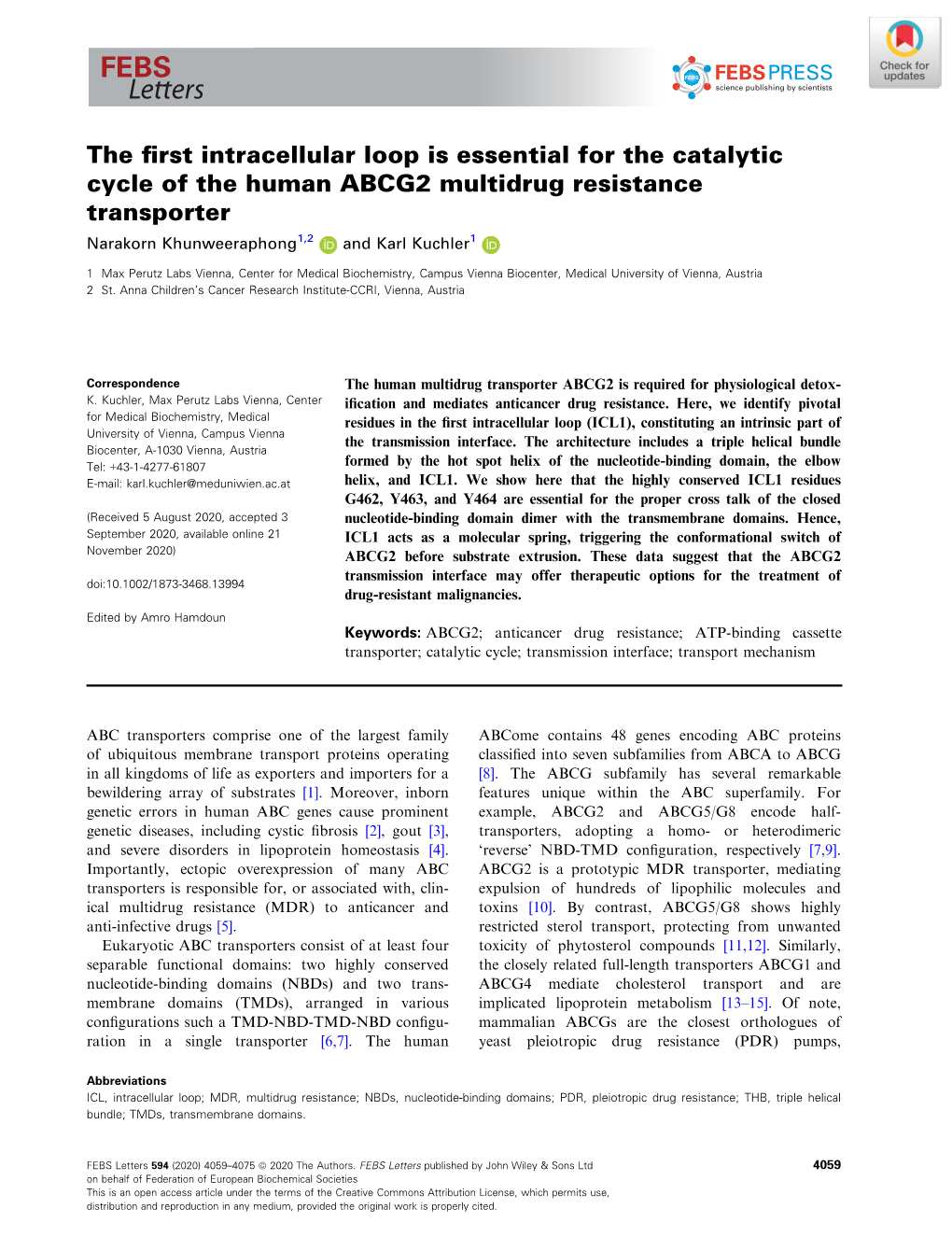 The First Intracellular Loop Is Essential for the Catalytic Cycle of the Human