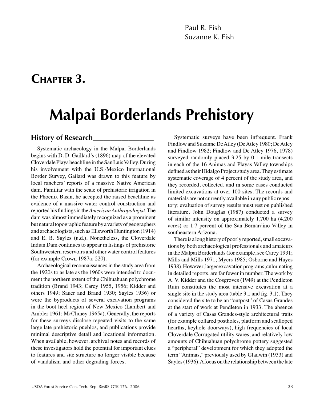 Prehistory and Early History of the Malpai Borderlands: Archaeological