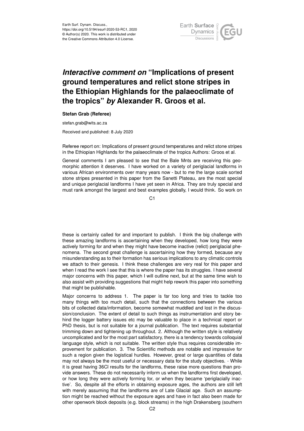 Implications of Present Ground Temperatures and Relict Stone Stripes in the Ethiopian Highlands for the Palaeoclimate of the Tropics” by Alexander R