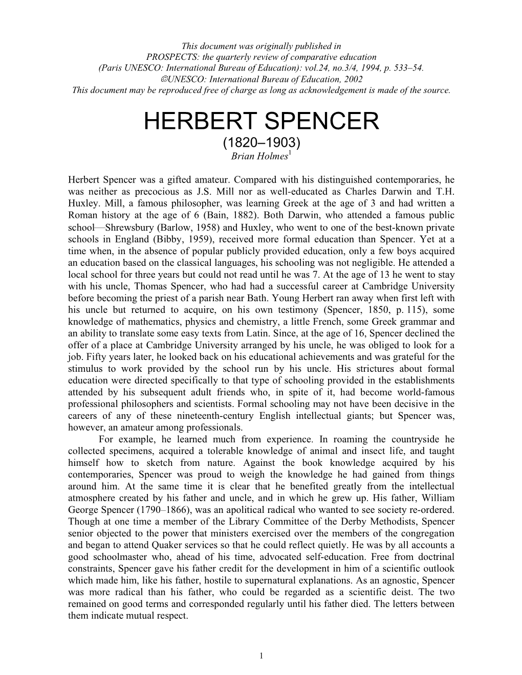 HERBERT SPENCER (1820–1903) Brian Holmes1