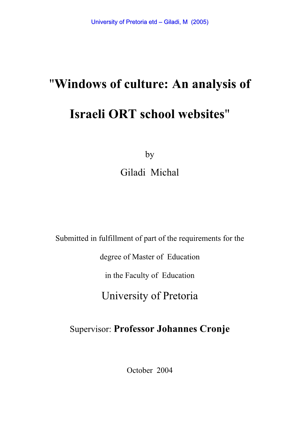 "Windows of Culture: an Analysis of Israeli ORT School Websites"