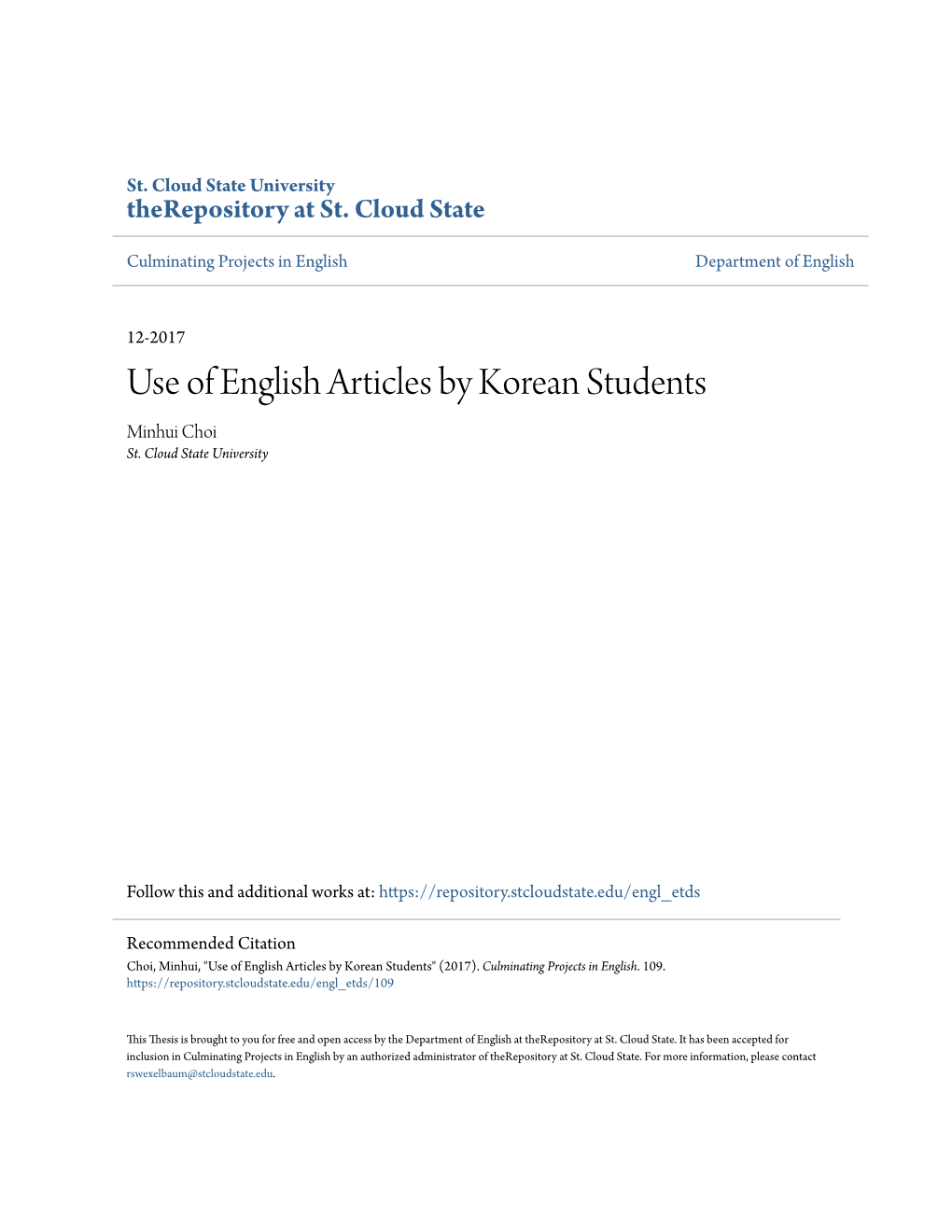 Use of English Articles by Korean Students Minhui Choi St