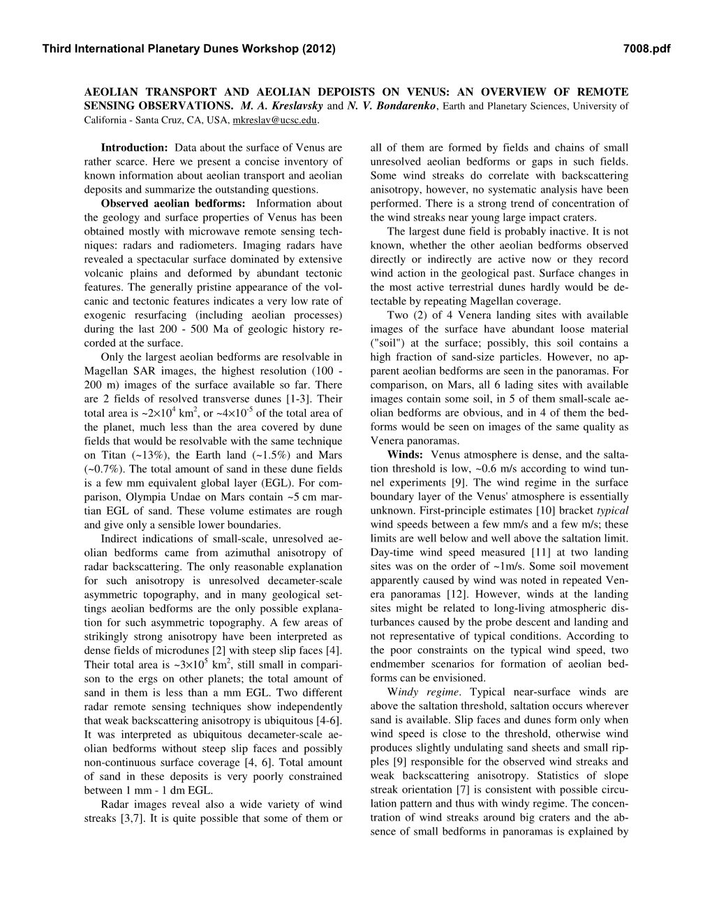 Aeolian Transport and Aeolian Depoists on Venus: an Overview of Remote Sensing Observations