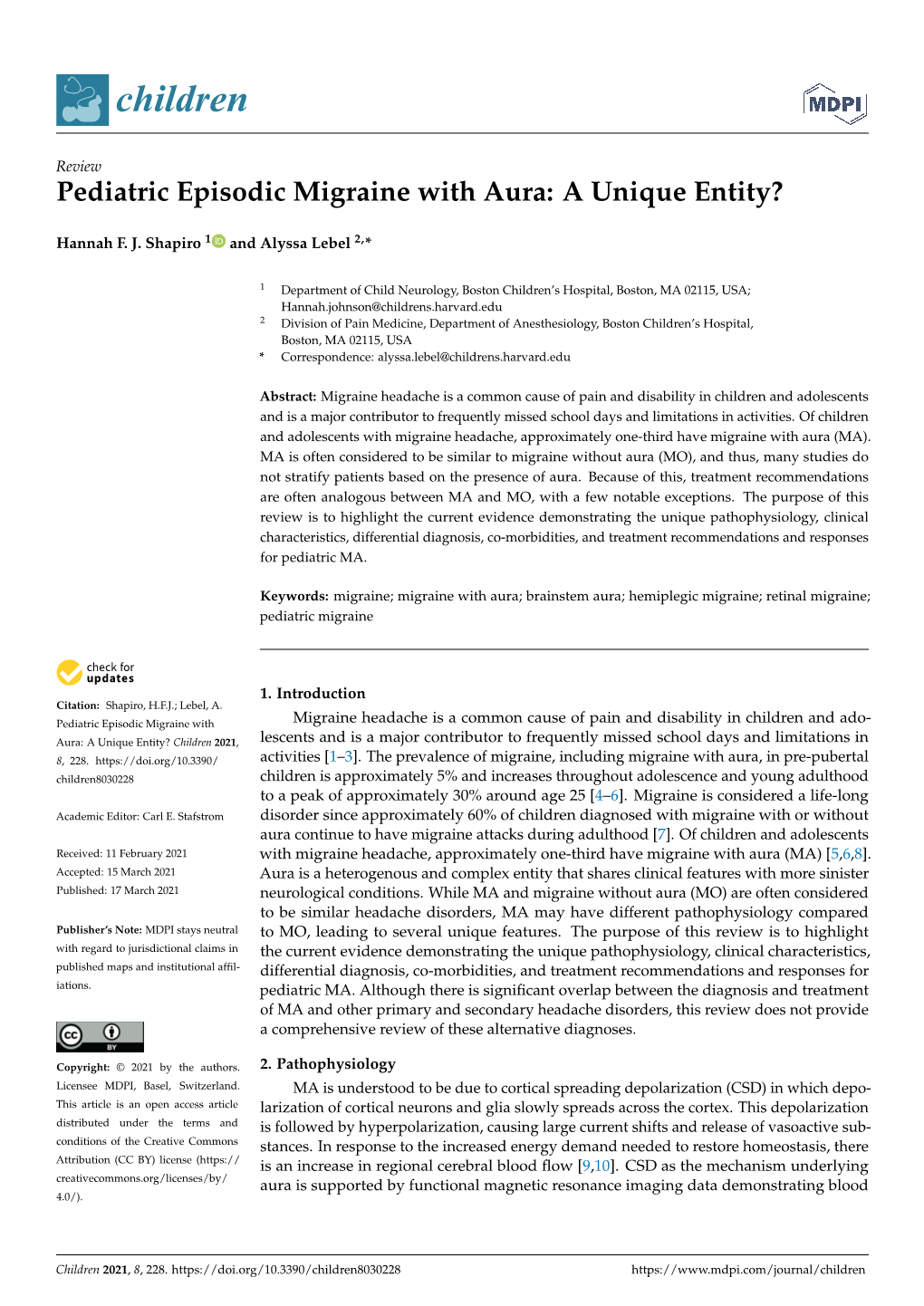 Pediatric Episodic Migraine with Aura: a Unique Entity?