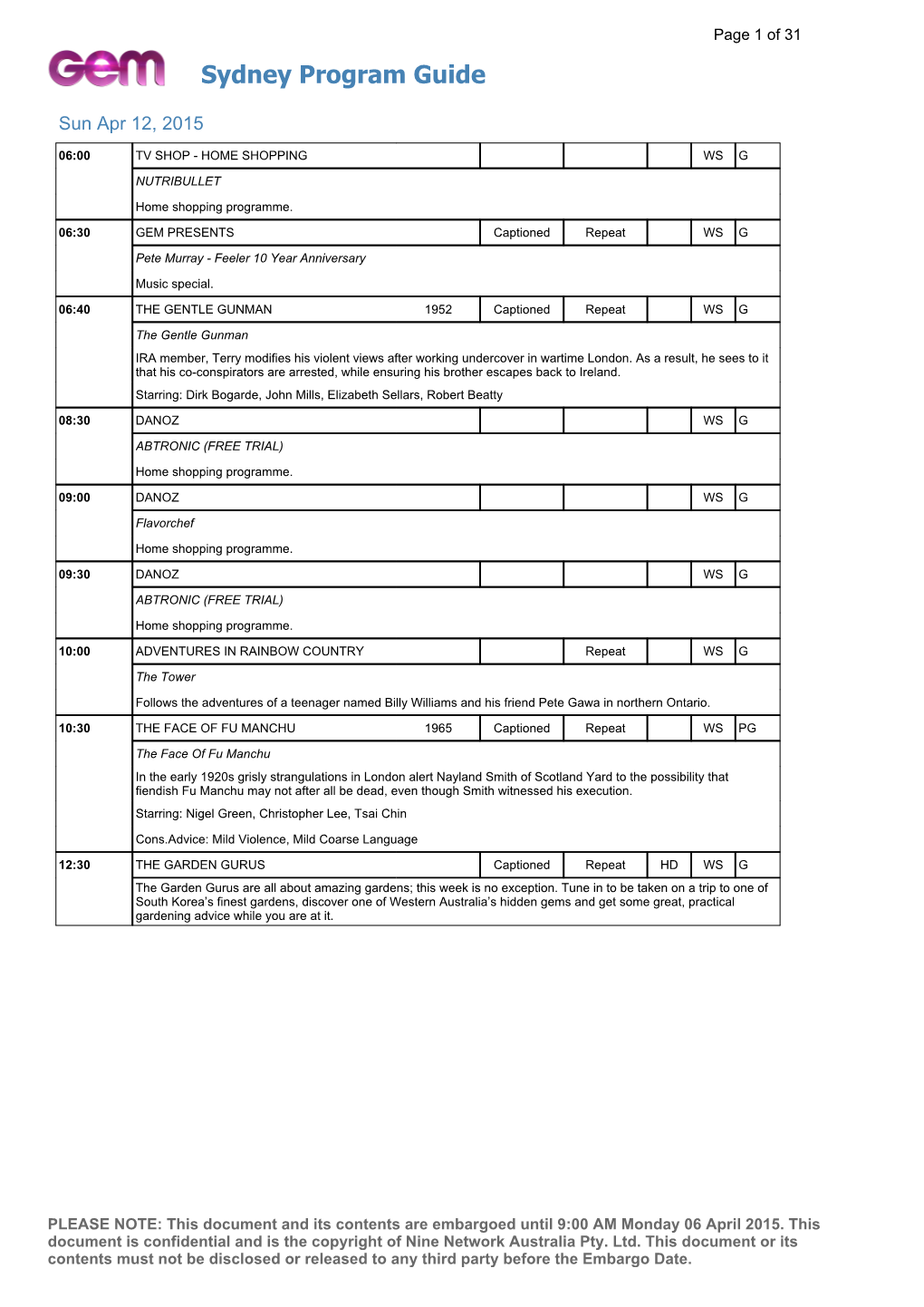 Sydney Program Guide