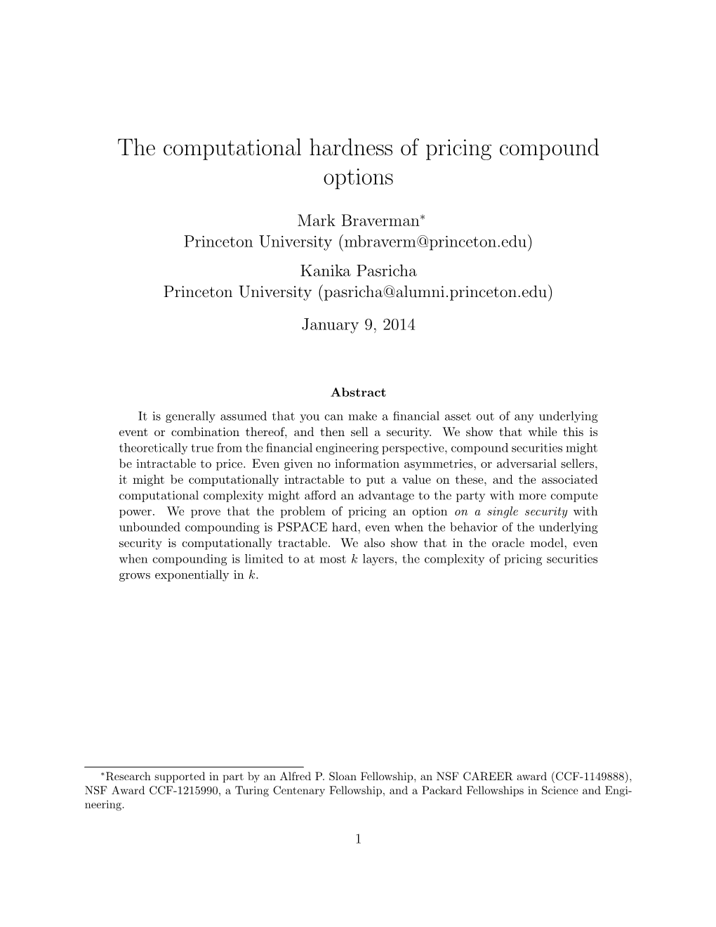 The Computational Hardness of Pricing Compound Options