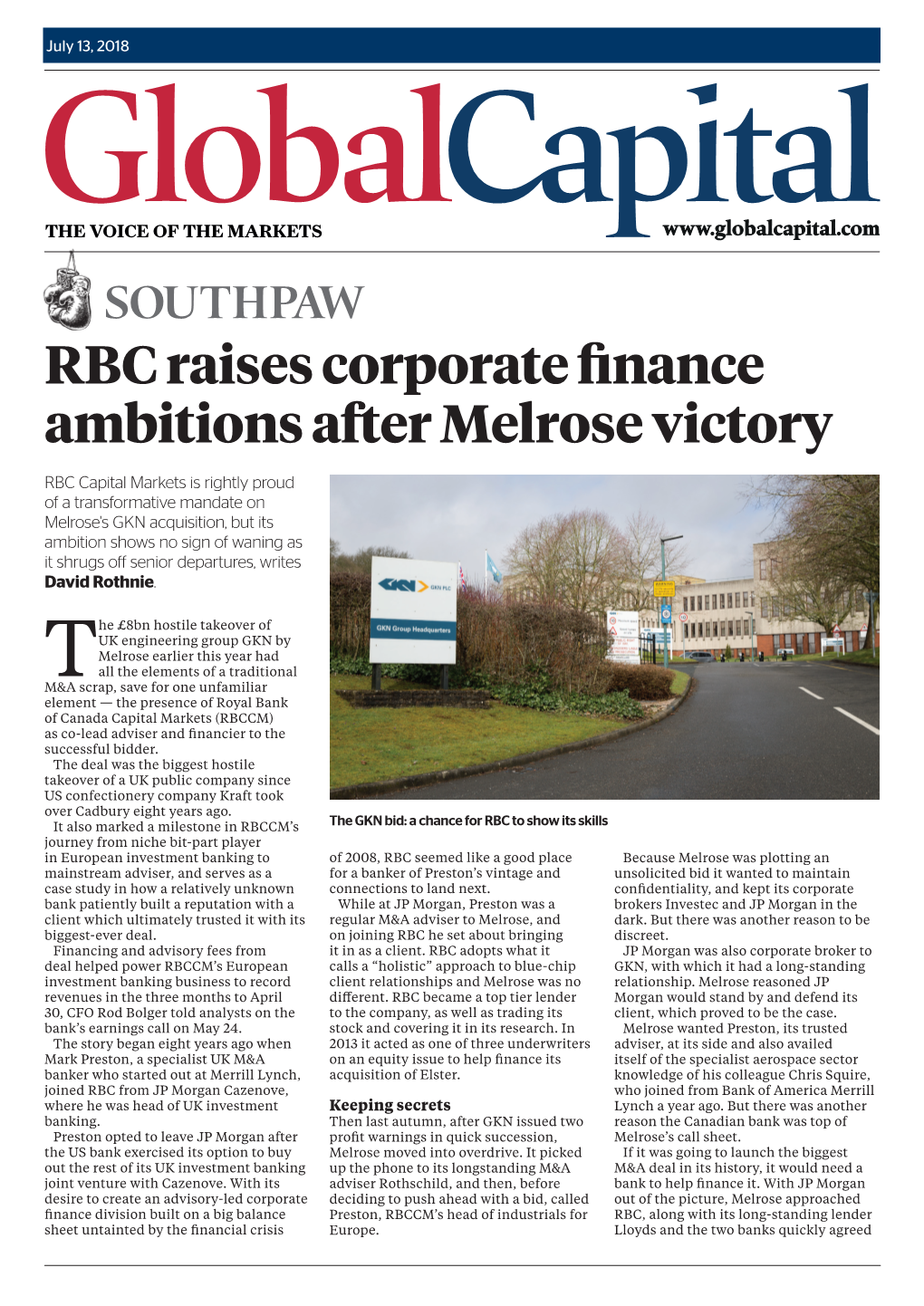 RBC Raises Corporate Finance Ambitions After Melrose Victory
