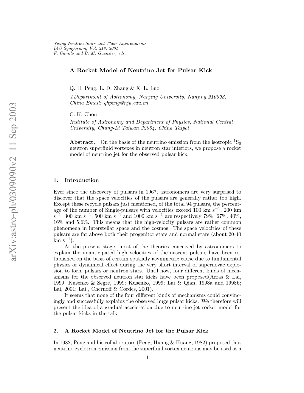 A Rocket Model of Neutrino Jet for Pulsar Kick 3