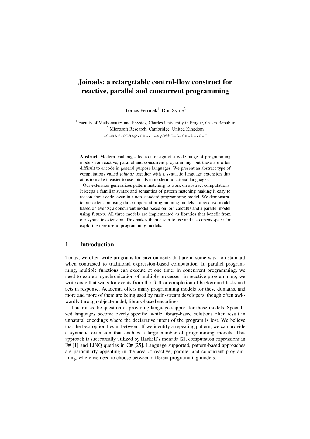 Joinads: a Retargetable Control-Flow Construct for Reactive, Parallel and Concurrent Programming