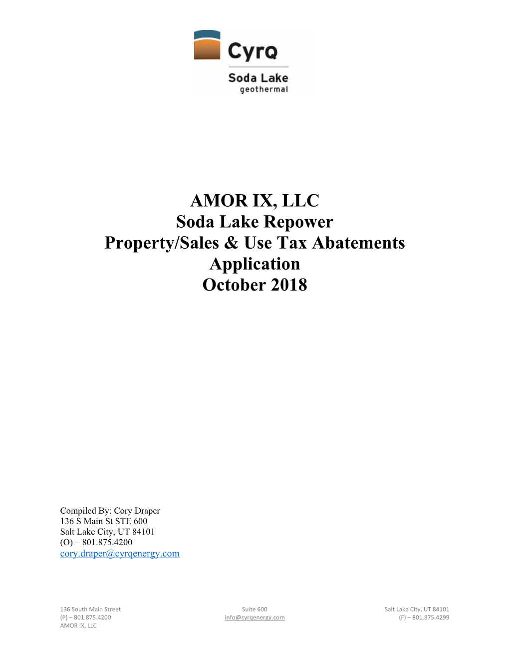 AMOR IX, LLC Soda Lake Repower Property/Sales & Use Tax