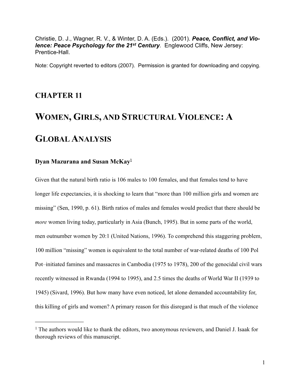 Women, Girls, & Structural Violence