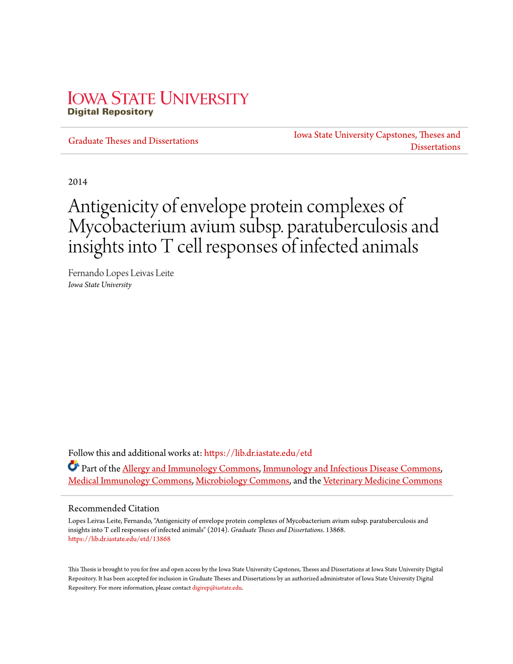 Antigenicity of Envelope Protein Complexes of Mycobacterium Avium Subsp. Paratuberculosis and Insights Into T Cell Responses Of