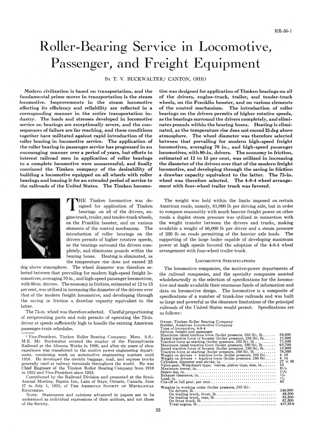 Roller-Bearing Service in Locomotive, Passenger, and Freight Equipment