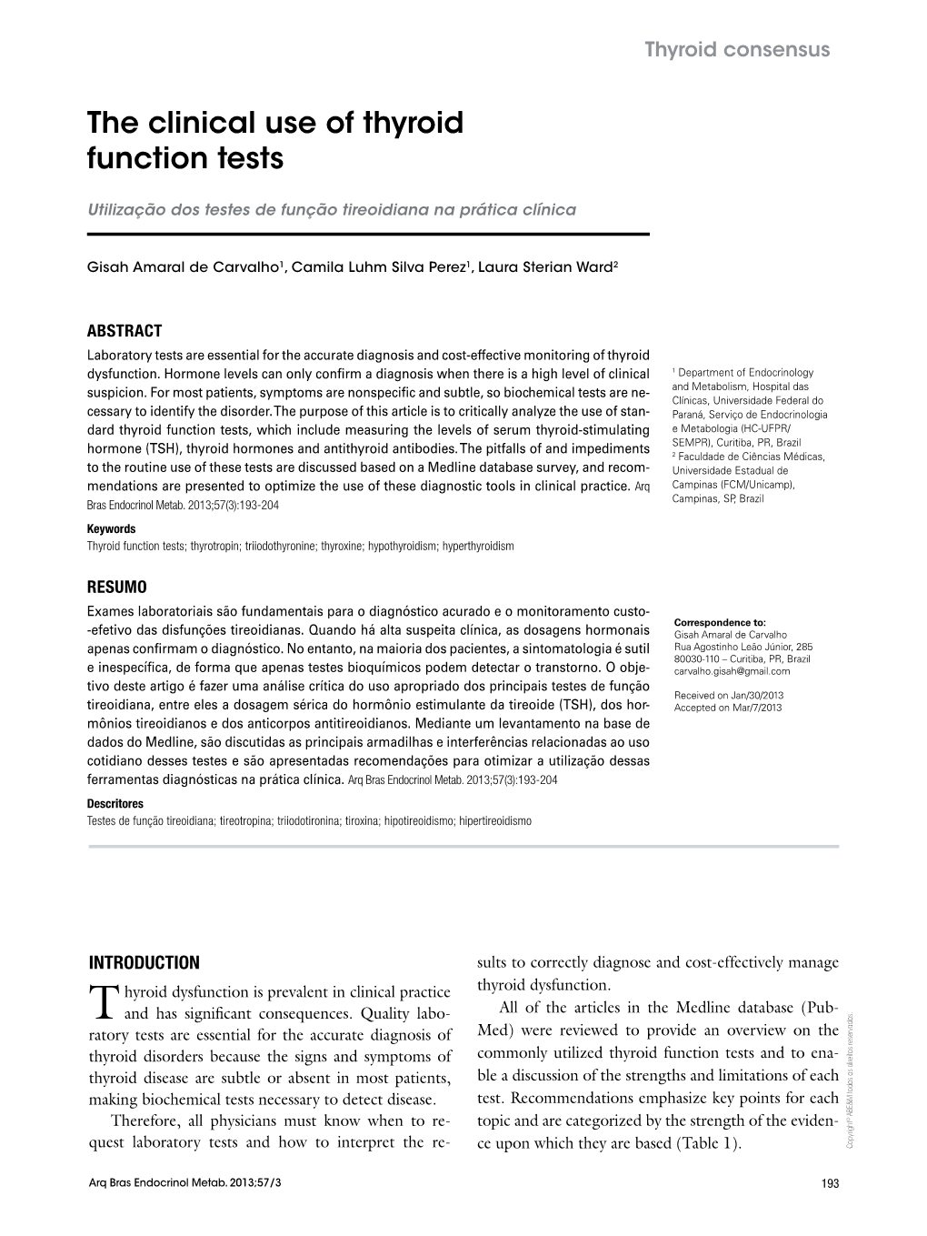 The Clinical Use of Thyroid Function Tests