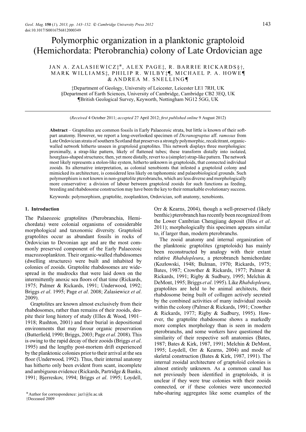 Polymorphic Organization in a Planktonic Graptoloid (Hemichordata: Pterobranchia) Colony of Late Ordovician Age